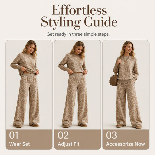 ⏰ Last Day of the Sale – 50% OFF ✨Women's Leopard Print Sweatshirt & Wide-Leg Pants Set