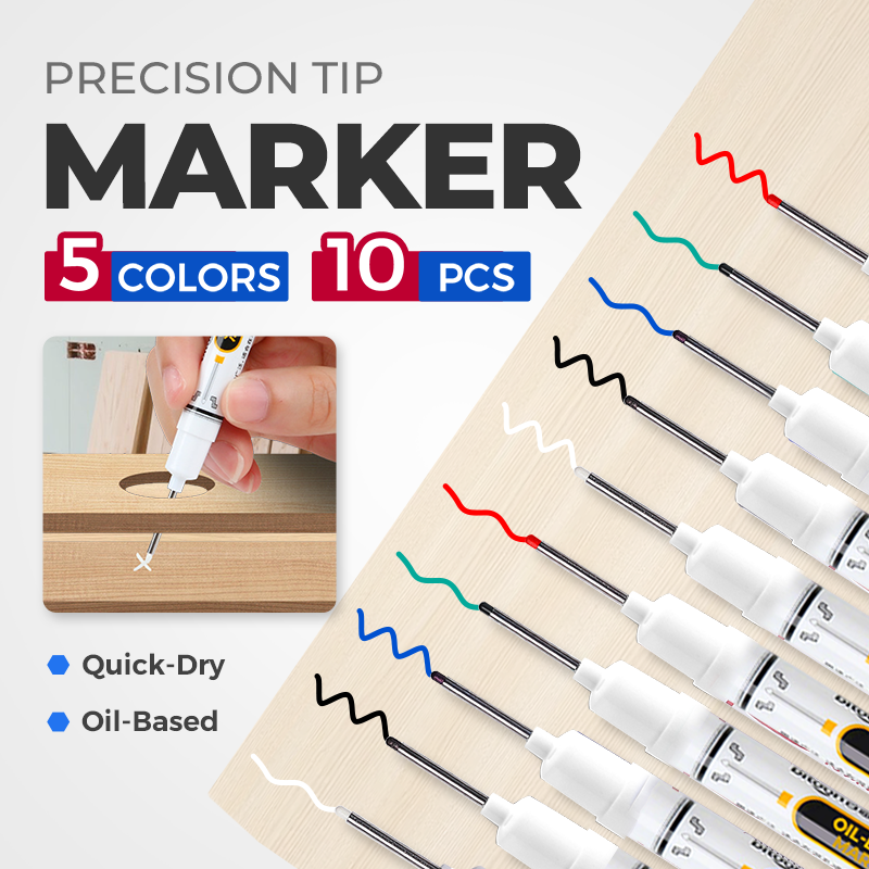 🖊️30% OFF NOW! Precision Tip Quick‑Dry Oil‑Based Marker Pen, 10 Pcs 5 Colors Long Nib Markers, Waterproof Oil Markers for Wood, Metal, Plastic, Industrial Marking & DIY Craft