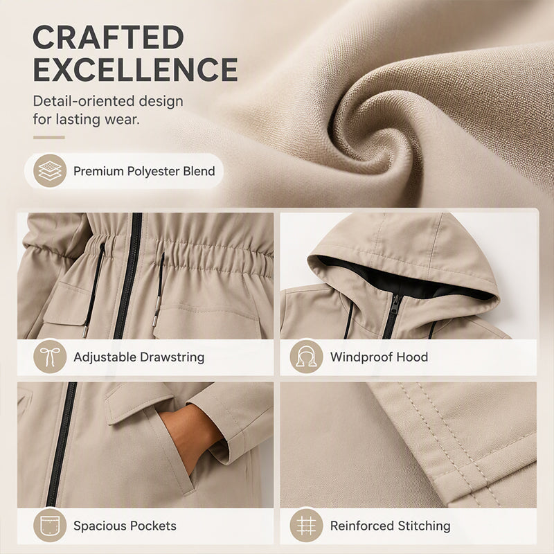 🌧️ Rain-Ready Comfort | Women's Water-Resistant Hooded Drawstring Jacket