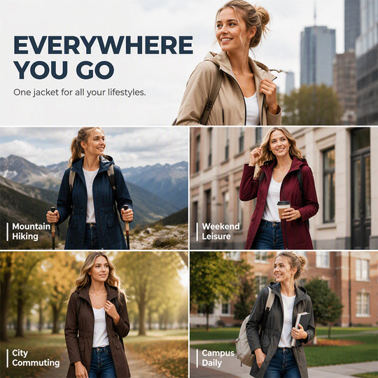 🌧️ Rain-Ready Comfort | Women's Water-Resistant Hooded Drawstring Jacket