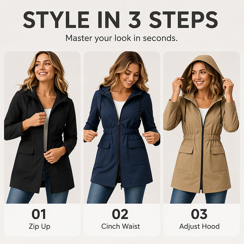 🌧️ Rain-Ready Comfort | Women's Water-Resistant Hooded Drawstring Jacket