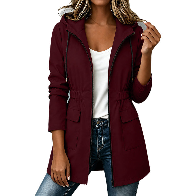 🌧️ Rain-Ready Comfort | Women's Water-Resistant Hooded Drawstring Jacket