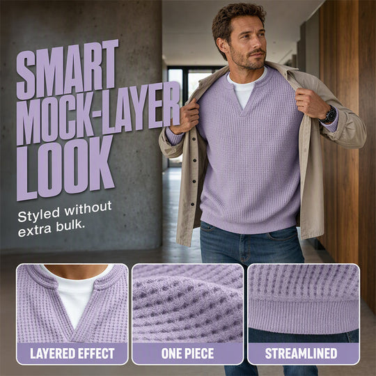 ⏳LAST DAY SALE ONLY ￡13.99!!🔥✨ Timeless Comfort | Men's Textured Waffle Layered-Look Long-Sleeve Tee
