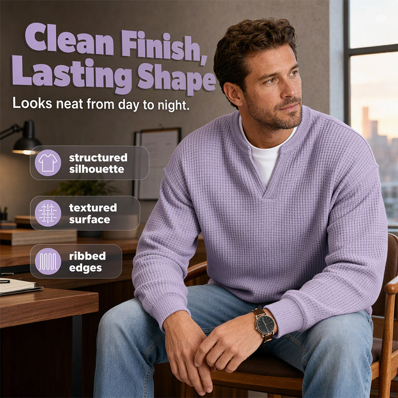 ⏳LAST DAY SALE ONLY ￡13.99!!🔥✨ Timeless Comfort | Men's Textured Waffle Layered-Look Long-Sleeve Tee