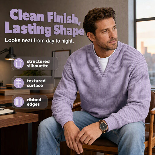 ⏳LAST DAY SALE ONLY ￡13.99!!🔥✨ Timeless Comfort | Men's Textured Waffle Layered-Look Long-Sleeve Tee