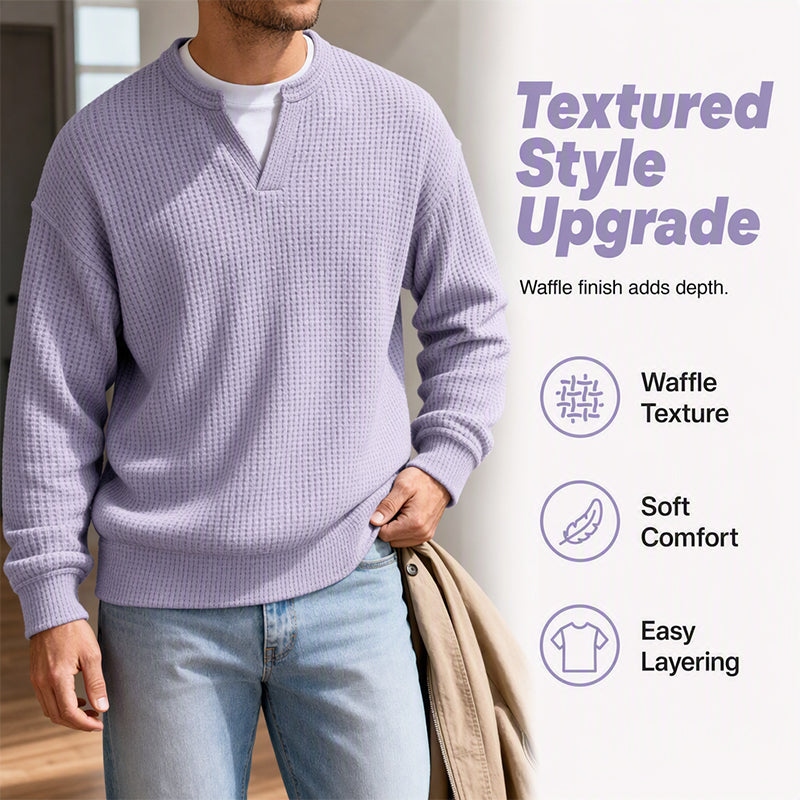 ⏳LAST DAY SALE ONLY ￡13.99!!🔥✨ Timeless Comfort | Men's Textured Waffle Layered-Look Long-Sleeve Tee