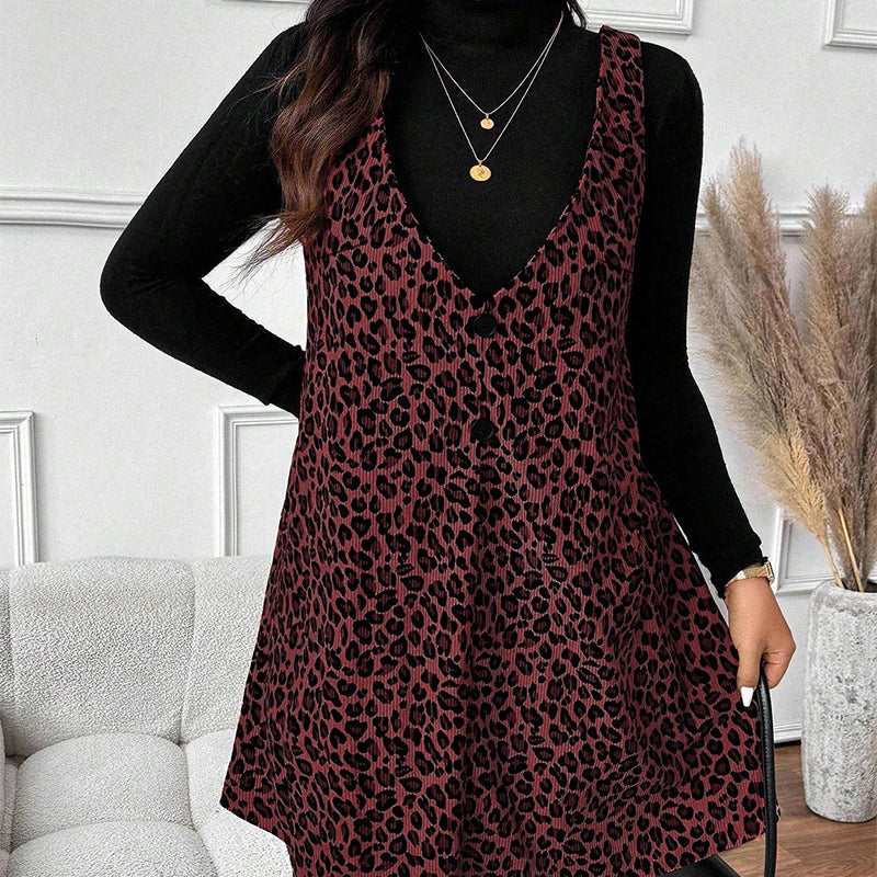 Layered Look Leopard Cami Dress & Top Set