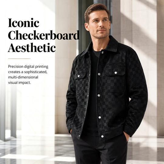 ✨ Premium Texture | Men's Faux Suede Checkerboard Jacket