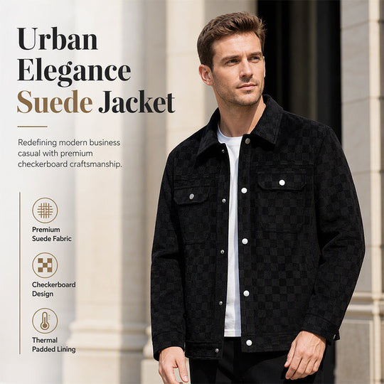 ✨ Premium Texture | Men's Faux Suede Checkerboard Jacket