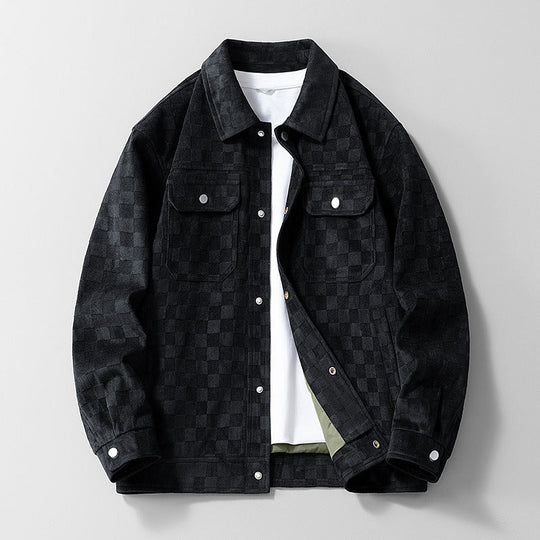 ✨ Premium Texture | Men's Faux Suede Checkerboard Jacket