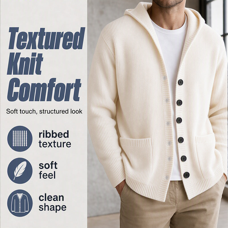 Men's Hooded Knit Cardigan Casual Loose Button Sweater Jacket