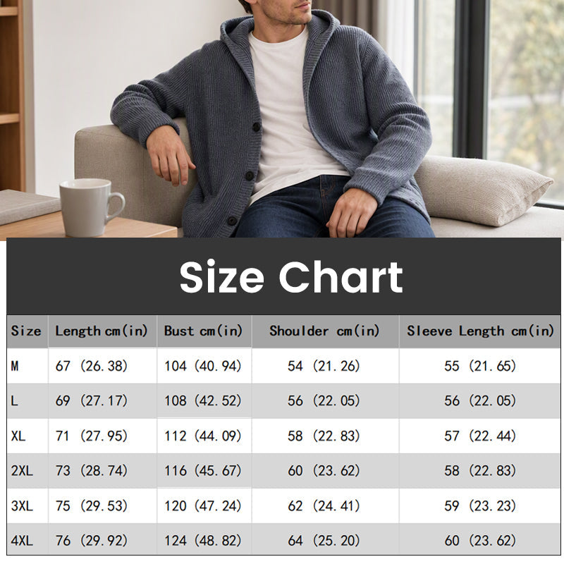 Men's Hooded Knit Cardigan Casual Loose Button Sweater Jacket