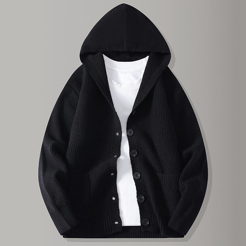 Men's Hooded Knit Cardigan Casual Loose Button Sweater Jacket