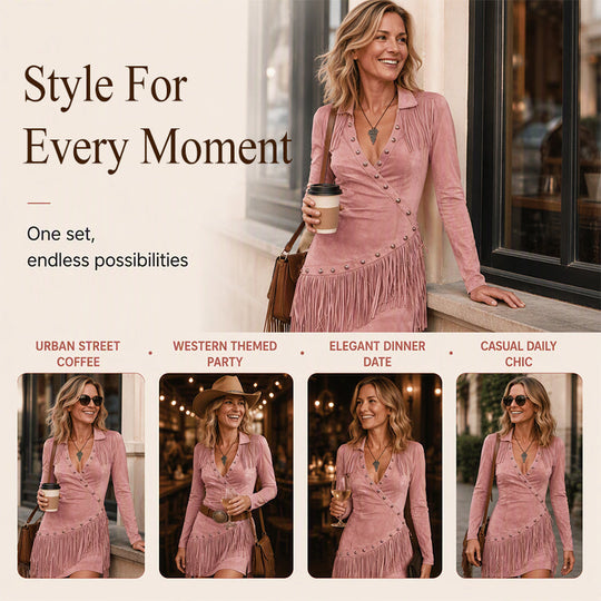 Women's Fringe Slim Fit Long Sleeve Dress