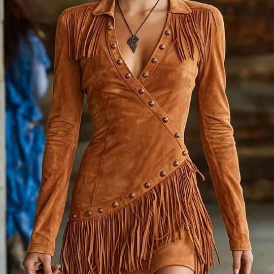 Women's Fringe Slim Fit Long Sleeve Dress