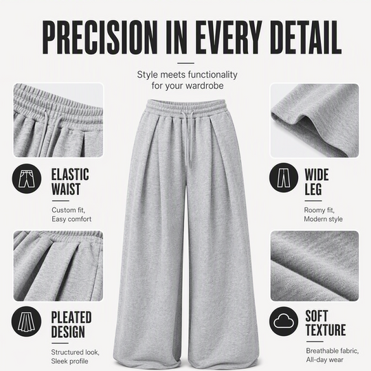 Women's Casual Pleated Wide-Leg Sweatpants