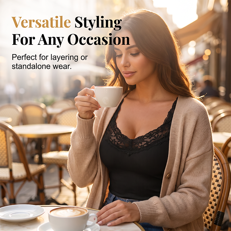 👚Seasonal Style - Lace Trim Slim Fit Tank Top – Flattering Curves & Multi‑Occasion Wear as Base Layer or Standalone Top