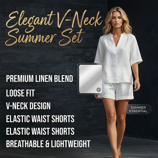 ☀️ Lightweight Comfort | Women's V-Neck Top & Wide-Leg Shorts 2-Piece Set