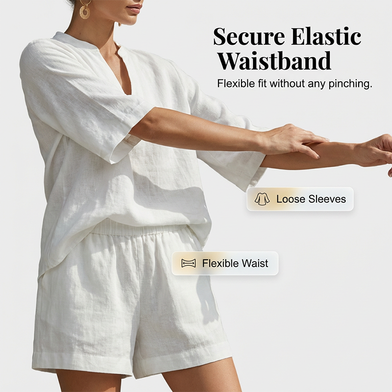 ☀️ Lightweight Comfort | Women's V-Neck Top & Wide-Leg Shorts 2-Piece Set