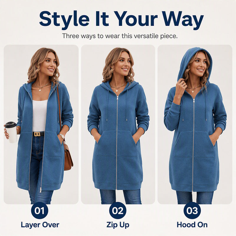 ⌛Limited-Time Offer🛍️Women’s Long Zip-Up Hooded Cardigan