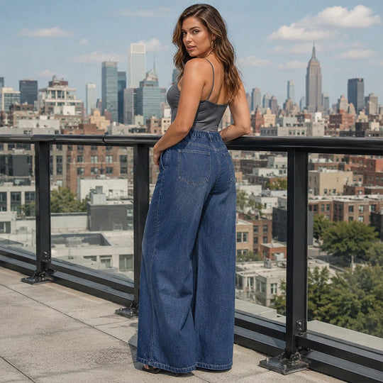 ✨ Effortless Everyday Style | Women's High-Waisted Wide-Leg Jeans with Pockets