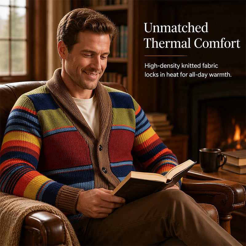 Men's Shawl Collar Striped Knit Cardigan Sweater