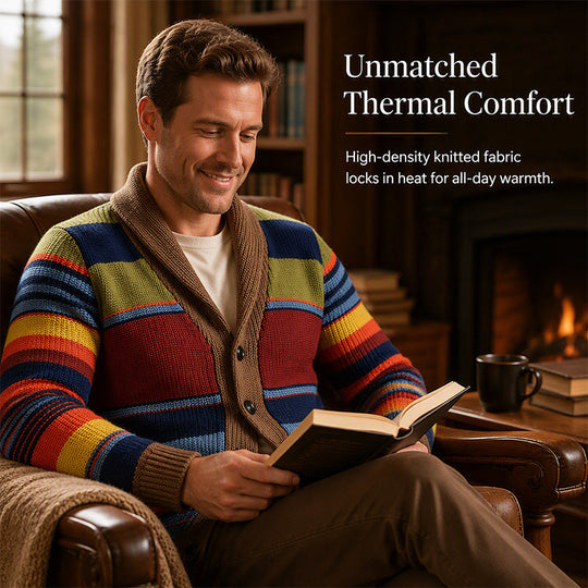 Men's Shawl Collar Striped Knit Cardigan Sweater
