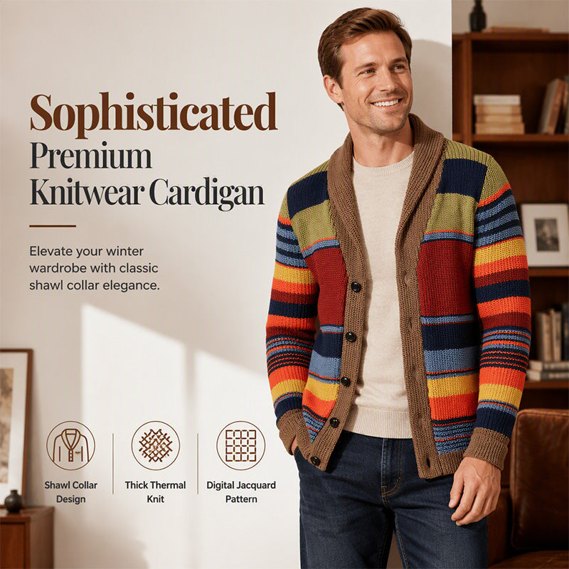 Men's Shawl Collar Striped Knit Cardigan Sweater