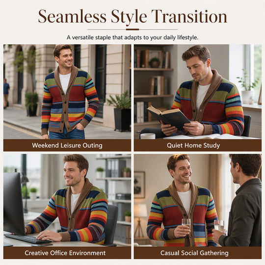 Men's Shawl Collar Striped Knit Cardigan Sweater