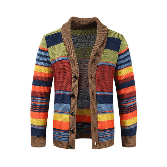 Men's Shawl Collar Striped Knit Cardigan Sweater