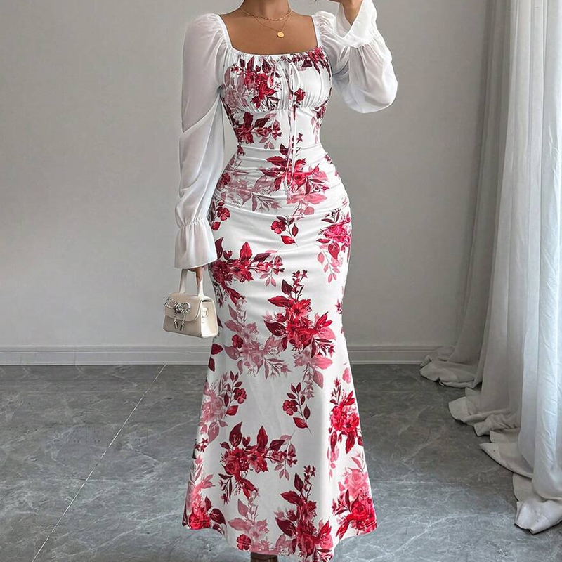✨ Flattering Elegance | Women's Ruched-Waist Floral Flare Dress