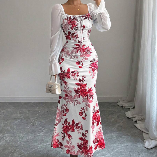 ✨ Flattering Elegance | Women's Ruched-Waist Floral Flare Dress