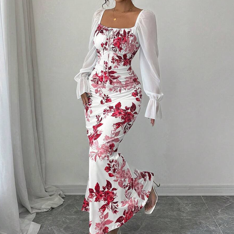 ✨ Flattering Elegance | Women's Ruched-Waist Floral Flare Dress