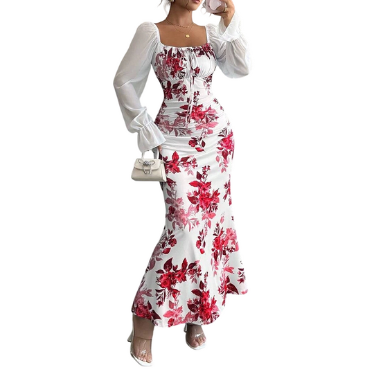 ✨ Flattering Elegance | Women's Ruched-Waist Floral Flare Dress