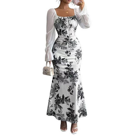 ✨ Flattering Elegance | Women's Ruched-Waist Floral Flare Dress