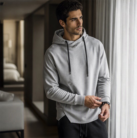 ☁️ All-Day Comfort | Men's Relaxed-Fit High-Neck Hooded Sweatshirt