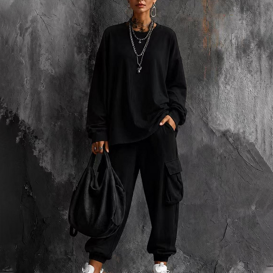 💥Limited Time 50% OFF ✨Women’s Casual Crew‑Neck Top & Multi‑Pocket Cargo Pants 2‑Piece Outfit Set