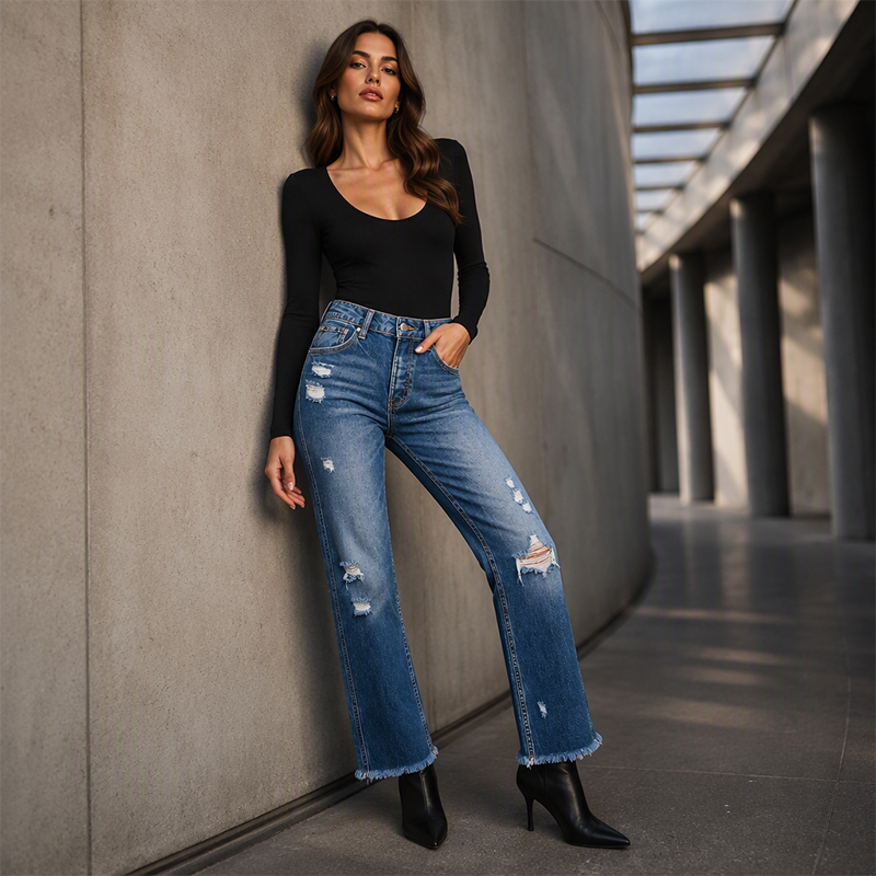 Women's Distressed Straight Leg Jeans