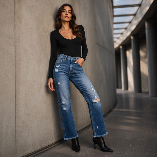 Women's Distressed Straight Leg Jeans