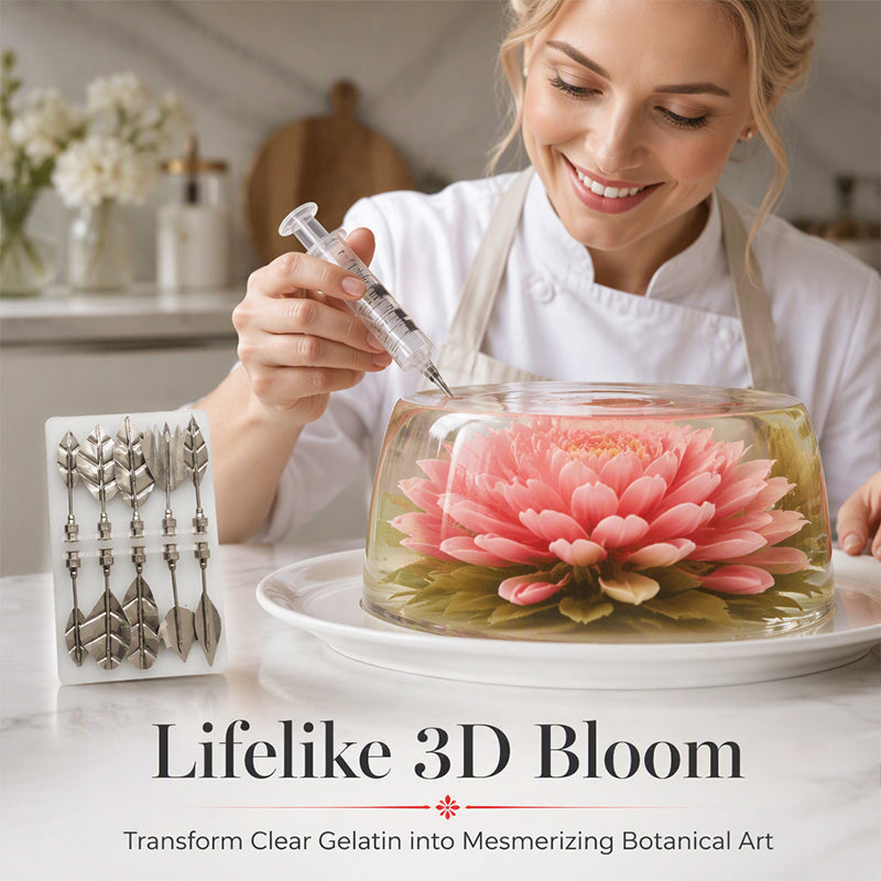 🎂30% OFF NOW! Professional 3D Jelly Art Kit‑ 304 Stainless Steel 10‑Piece Floral Gelatin Art Tools with Syringe, DIY 3D Flower Jelly Cake Decorating Set for Pastry & Baking Lovers
