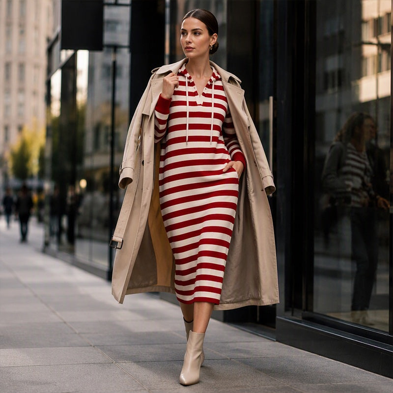 Hot Sale 50% OFF💖Women's Casual Striped Hoodie Dress