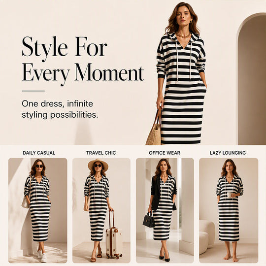 Hot Sale 50% OFF💖Women's Casual Striped Hoodie Dress