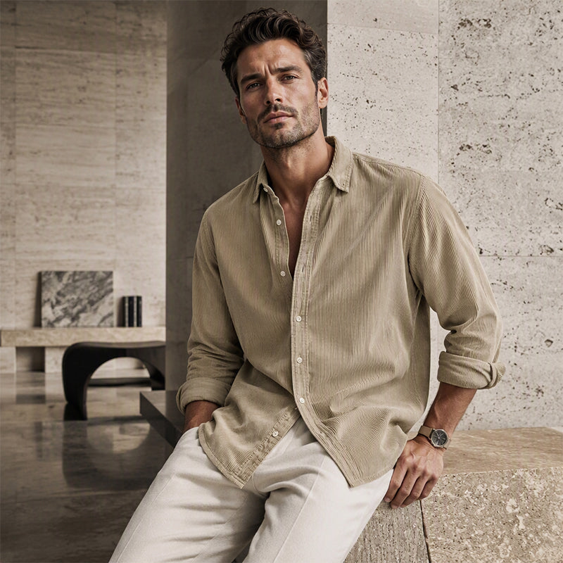 🍂 Men’s Casual Corduroy Button-Up Shirt – Timeless Texture & Effortless Autumn Style