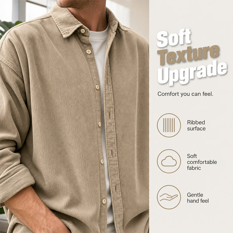 🍂 Men’s Casual Corduroy Button-Up Shirt – Timeless Texture & Effortless Autumn Style