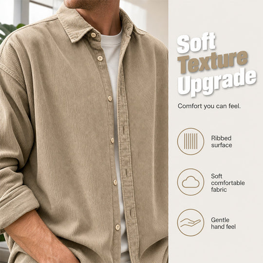 🍂 Men’s Casual Corduroy Button-Up Shirt – Timeless Texture & Effortless Autumn Style