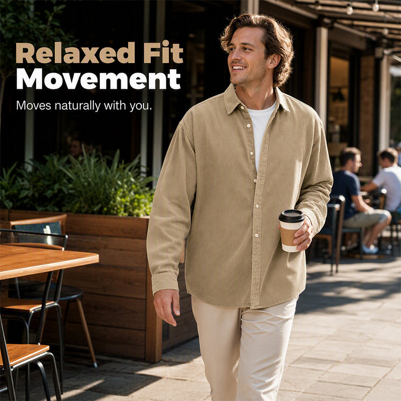 🍂 Men’s Casual Corduroy Button-Up Shirt – Timeless Texture & Effortless Autumn Style