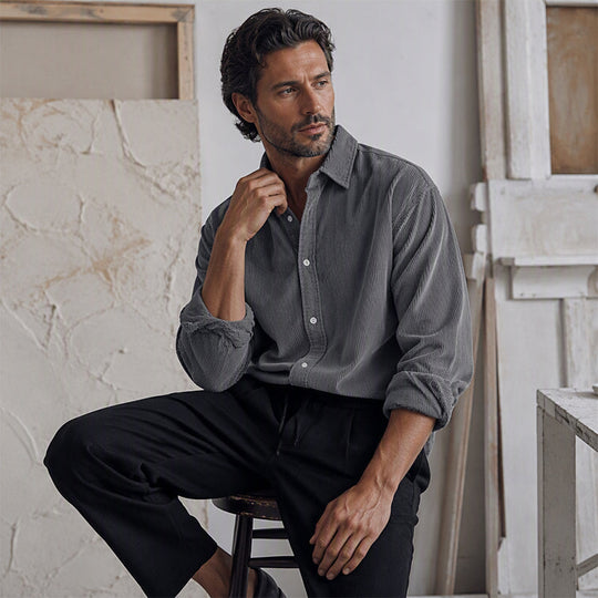 🍂 Men’s Casual Corduroy Button-Up Shirt – Timeless Texture & Effortless Autumn Style