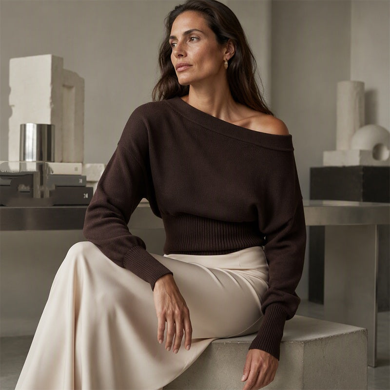 Women's Off-Shoulder Ribbed Knit Sweater