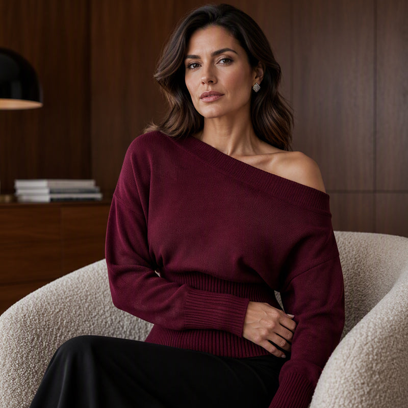 Women's Off-Shoulder Ribbed Knit Sweater