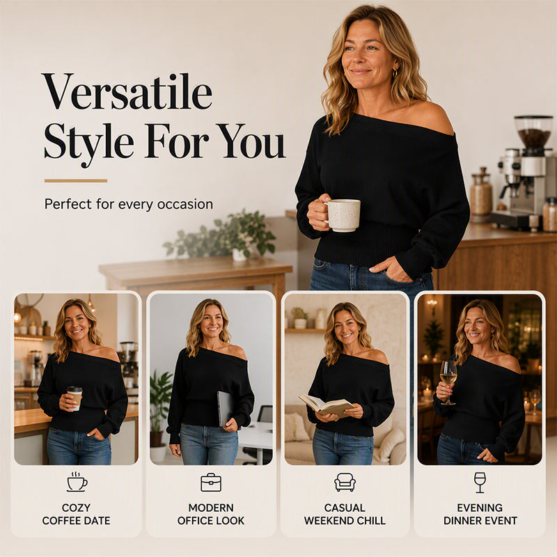 Women's Off-Shoulder Ribbed Knit Sweater